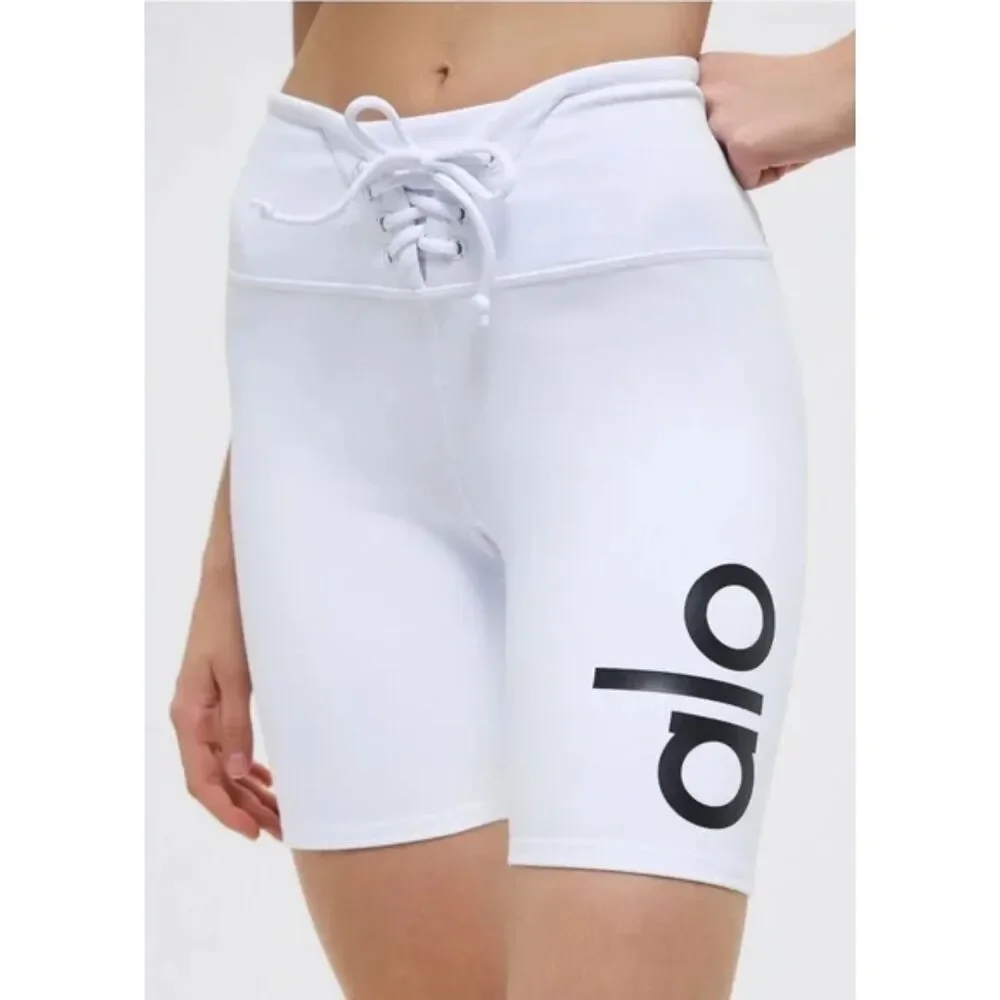 Alo Yoga White Lace Up Biker Shorts Women's Size Small